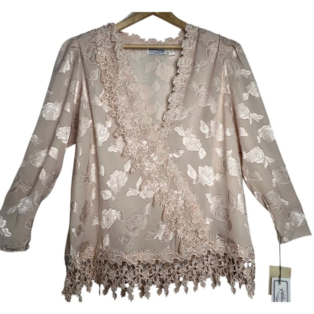 Katherines Lindsay By Matthew 22 1/2w Lace Floral Blouse 3/4 Sleeves Poly USA
